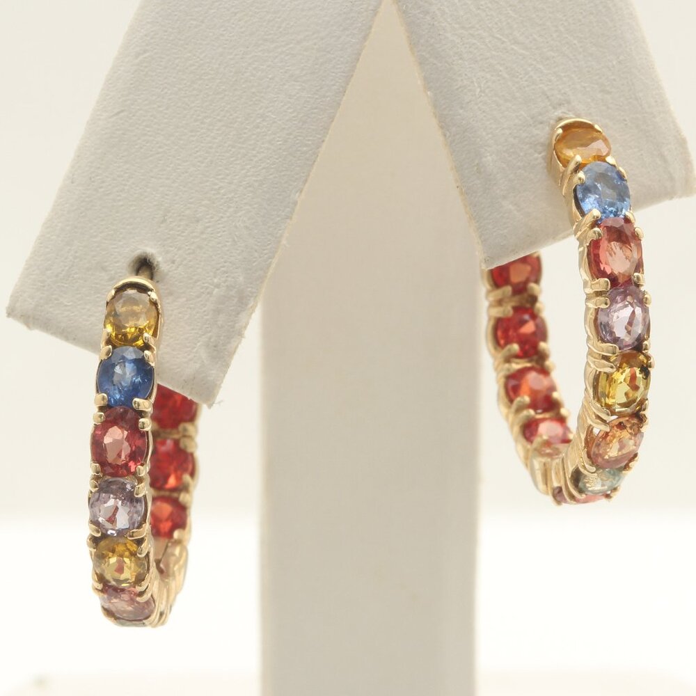 6.00 Carat Natural Ceylon Multi-Color Sapphire in 14K Solid Yellow Gold Earrings
